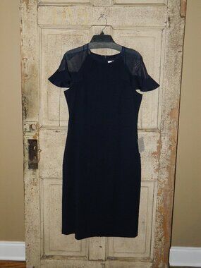 ELIZA J Women's Navy Blue Sheer Ruffle Sleeve Cocktail Dress Sz 14 (S-28)